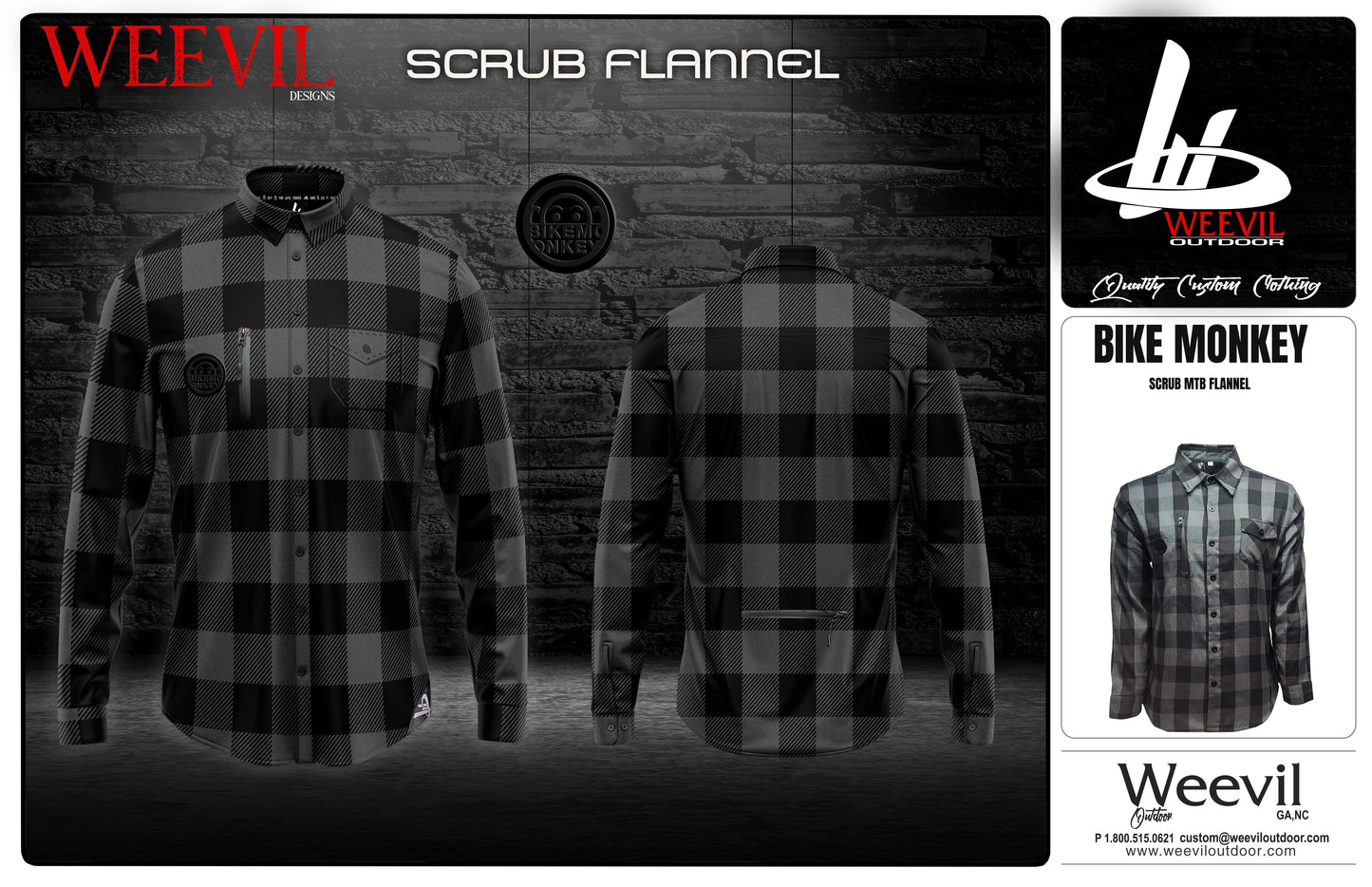 **Limited Edition** Bike Monkey Flannel  - Grey and Black